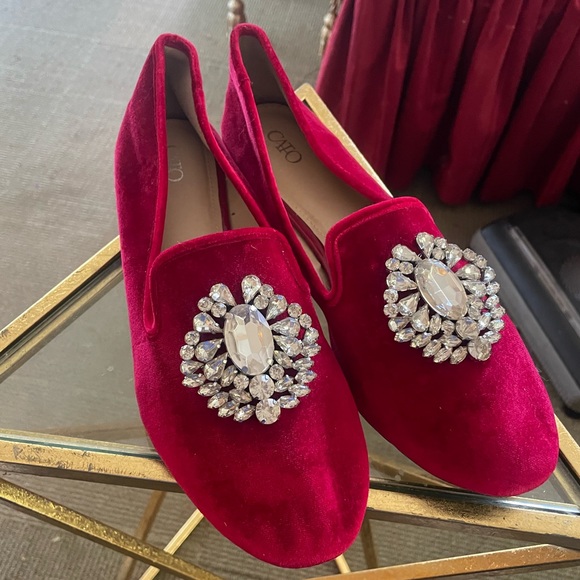 Cato Crushed Red Velvet Flats  Faux Suede Loafers Womens 10M w Rhinestone Broach - Picture 11 of 15